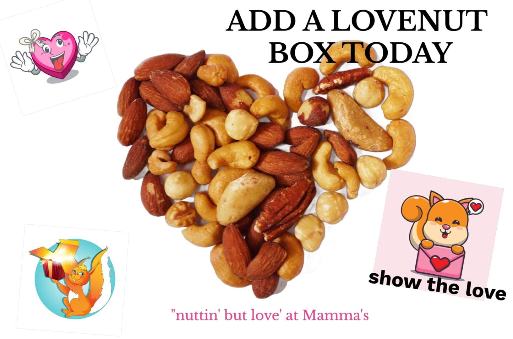 A heart made of nuts and almonds with the words " mama, but love mamma 's ".