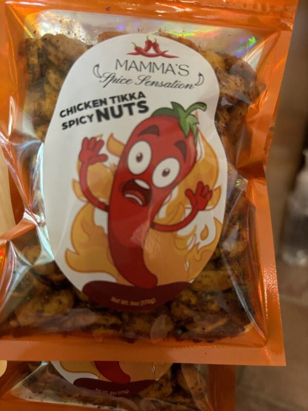 A bag of chicken tikka spicy nuts