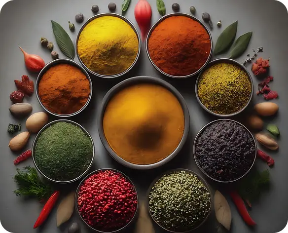 A bowl of spices and other ingredients in bowls.