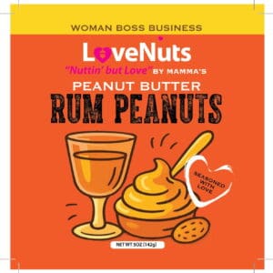 Peanut butter rum peanuts packaging design.