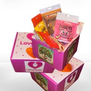 Pink LoveNuts gift box with nut packets